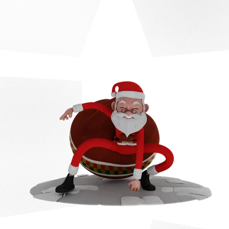 Santa With Gift Bag  3D Illustration