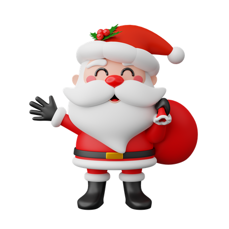 Santa With Gift Bag 3D Icon