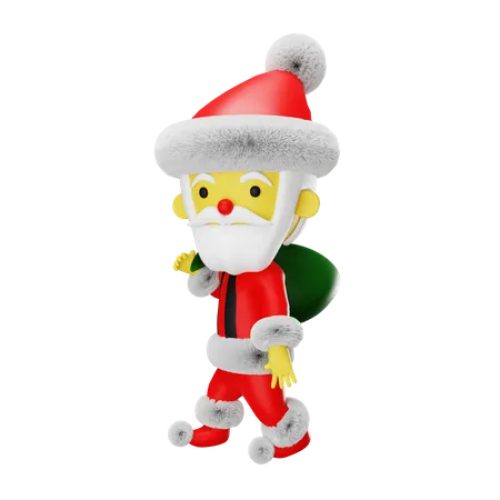 Santa With Gift Bag  3D Icon