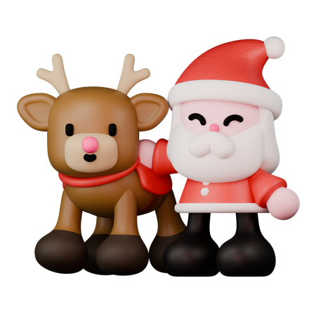 Santa With Reindeer  3D Icon