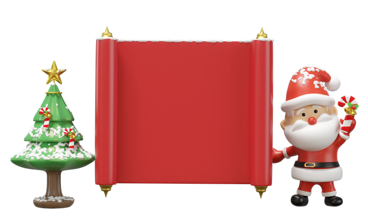 Santa With Roll Banner  3D Icon