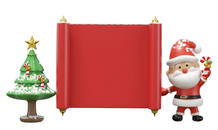 Santa With Roll Banner  3D Icon