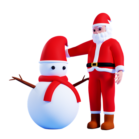 Santa with snowman  3D Illustration
