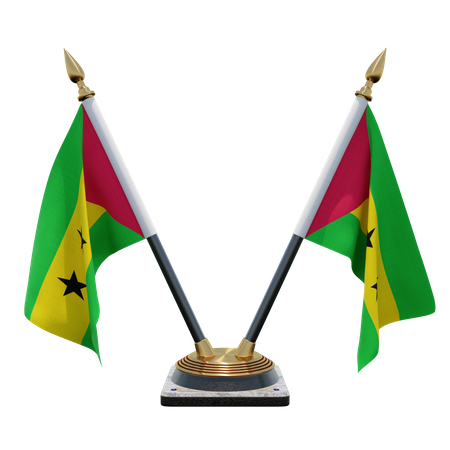 Sao Tome and Principe Double Desk Flag Stand  3D Flag