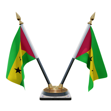 Sao Tome and Principe Double Desk Flag Stand  3D Illustration