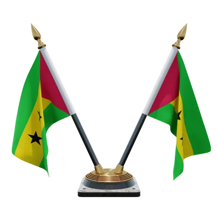 Sao Tome and Principe Double Desk Flag Stand  3D Flag
