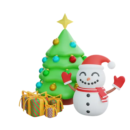 Arbre de Noël avec bonhomme de neige  3D Icon