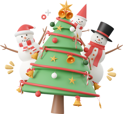 Arbre de Noël avec bonhomme de neige  3D Icon