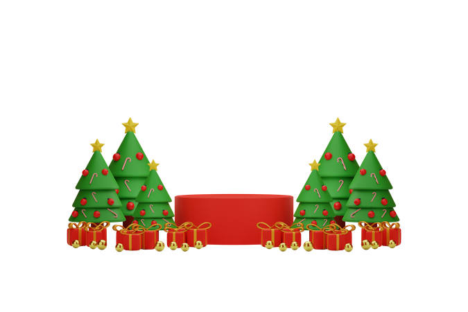 Arbre de Noël avec cadeau  3D Illustration