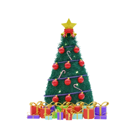 Arbre de Noël avec cadeau  3D Illustration