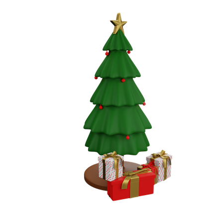 Arbre de Noël avec des cadeaux  3D Illustration