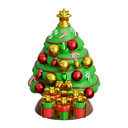 Sapin de Noël avec boîte cadeau  3D Icon