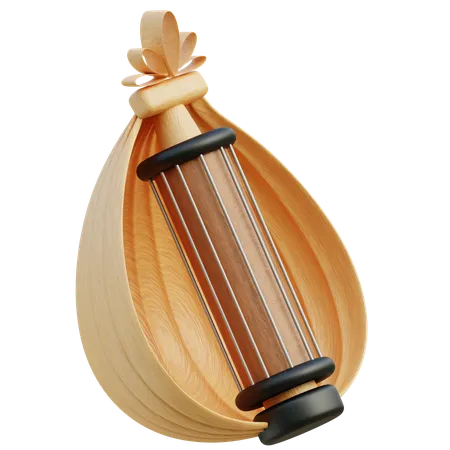 A Detailed 3 D Illustration Of A Sasando A Traditional Indonesian Stringed Musical Instrument Depicted With Wooden Resonance Tube And Bamboo Tuning Pegs 3D Icon