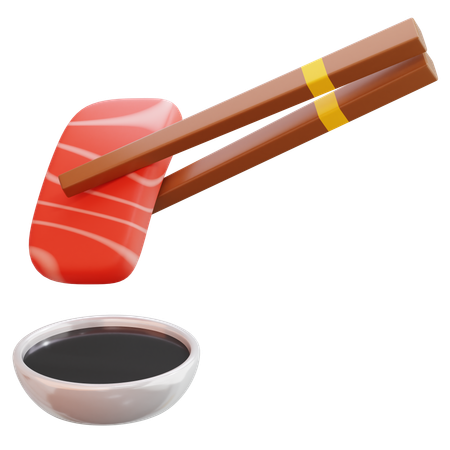 Sashimi With Chopsticks And Soy Sauce  3D Icon