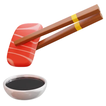 Sashimi With Chopsticks And Soy Sauce  3D Icon