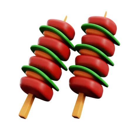 Satay Asian Grilled Meat Stick Food Culinary 3 D Icon Illustration Render Design 3D Icon