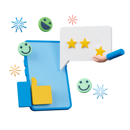 Satisfaction Review On Mobile Phone  3D Icon