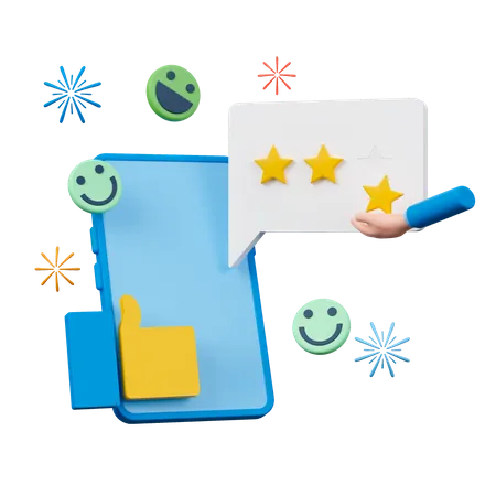 Satisfaction Review On Mobile Phone  3D Icon