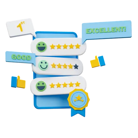Satisfaction Review On Mobile Phone  3D Icon