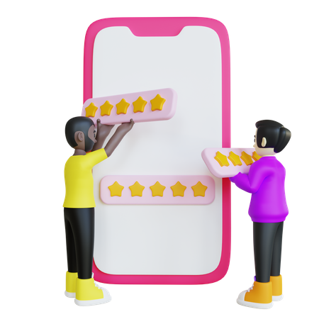 Satisfied Customers Giving Five Stars Review  3D Icon