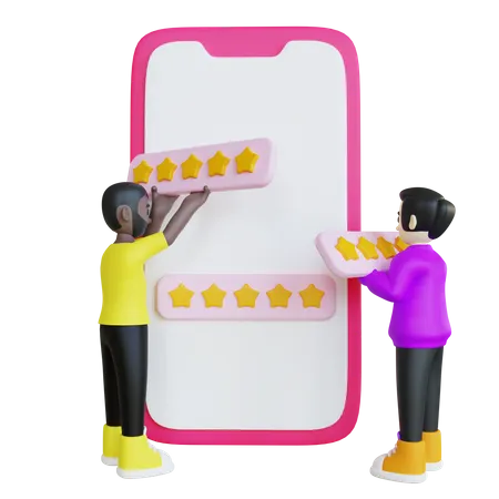 Satisfied Customers Giving Five Stars Review  3D Illustration