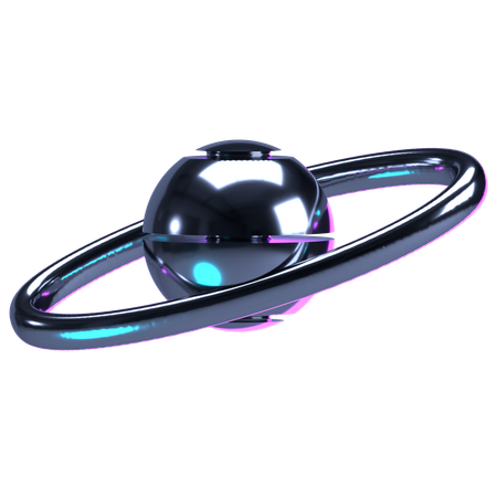 Saturn-Like Chrome Planet  3D Icon