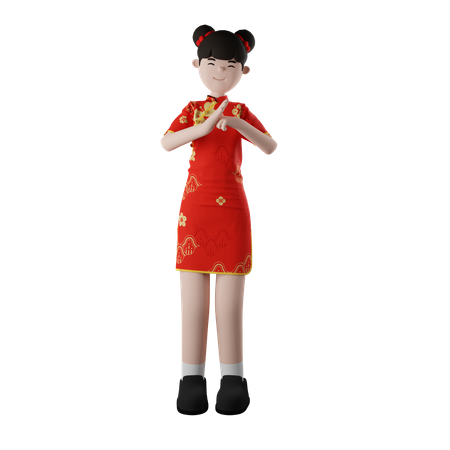 Saudação de menina chinesa  3D Illustration