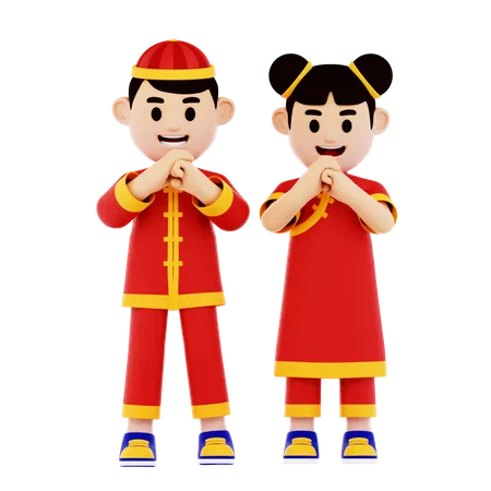Saudações do casal chinês  3D Illustration