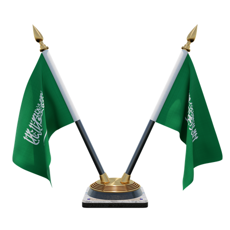 Saudi Arabia Double Desk Flag Stand  3D Illustration