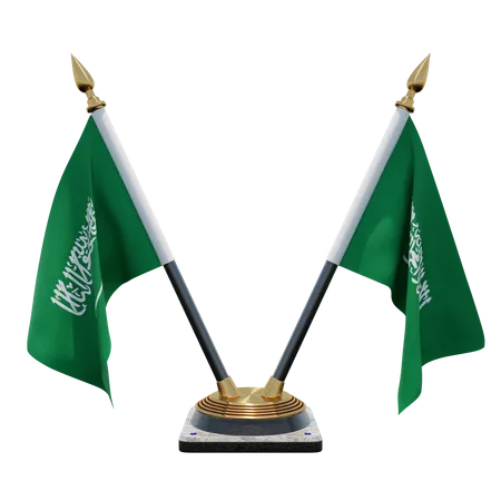 Saudi Arabia Double Desk Flag Stand  3D Illustration