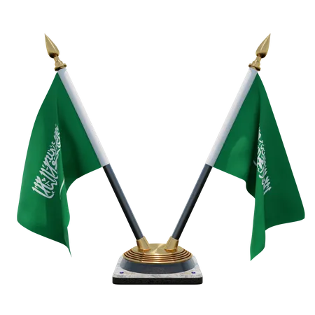 Saudi-Arabien - Doppelter Tischflaggenständer  3D Flag