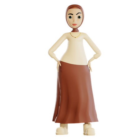 Saudi woman putting hand on waist  3D Icon