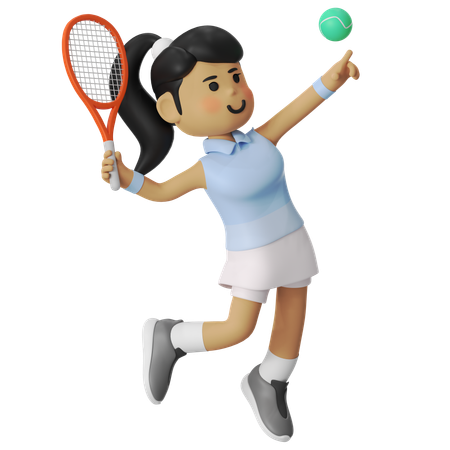 Fille joueuse de tennis sautant et smash  3D Illustration