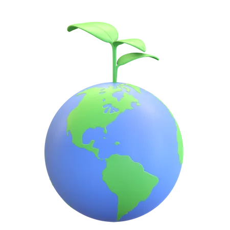 Icone De La Planete Terre Avec Symbole Ecologique De Plante A Feuilles Vertes 3D Illustration