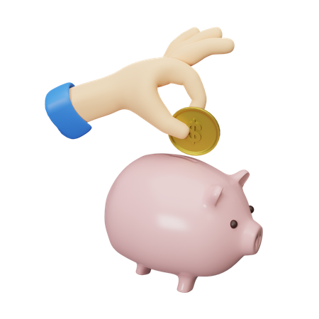 Save Coin in Piggy Bank  3D Illustration