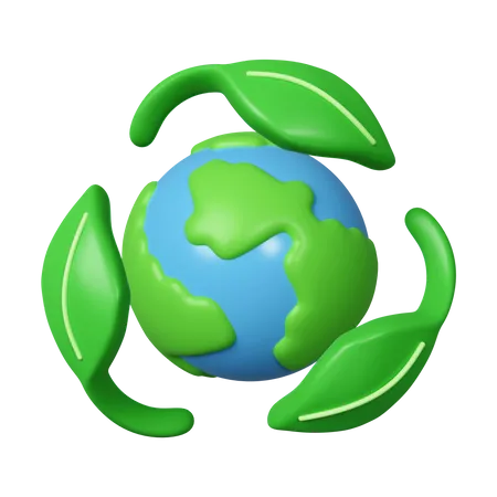 3 D Leaf Recycle With Planet Symbol 3 D No Plastic Bottles Save Earth Save Environment Concept Icon Isolated On White Background 3 D Rendering Illustration Clipping Path 3D Icon