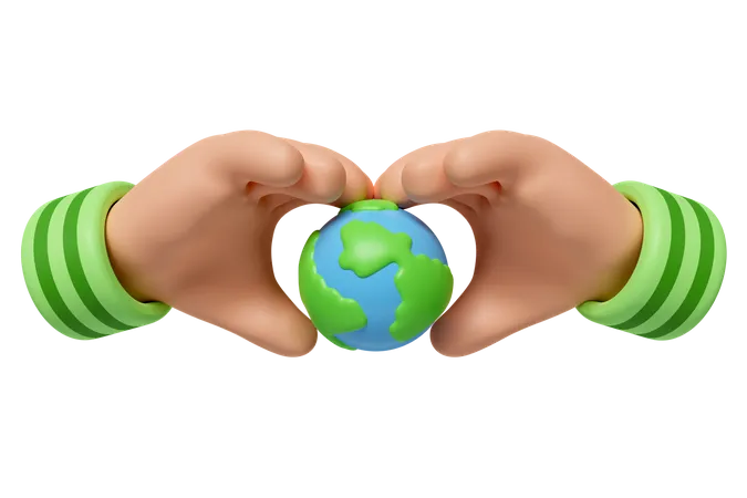 3 D Heart Hand And Earth Save Earth Save Environment Concept Icon Isolated On White Background 3 D Rendering Illustration Clipping Path 3D Icon