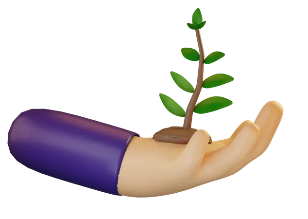 Hand Holding Plant 3D Illustration