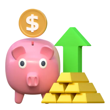 Saving Coin In Piggybank For Buying Gold Investment Finance Icon 3 D Illustration 3D Icon