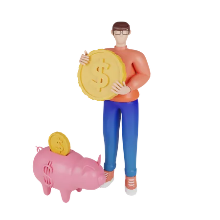 Saving money in savings account 3D Illustration