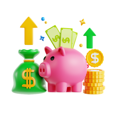 Savings and Investment Growth with Piggy Bank and Money  3D Icon