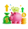 Savings and Investment Growth with Piggy Bank and Money