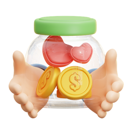 コインが入った貯金箱  3D Icon