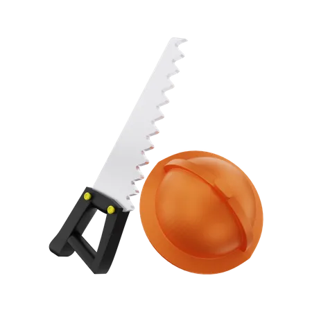 Saw And Helmet  3D Illustration