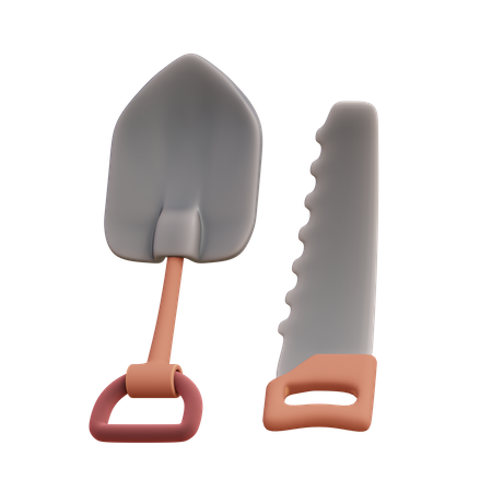 Saw and Shovel  3D Illustration