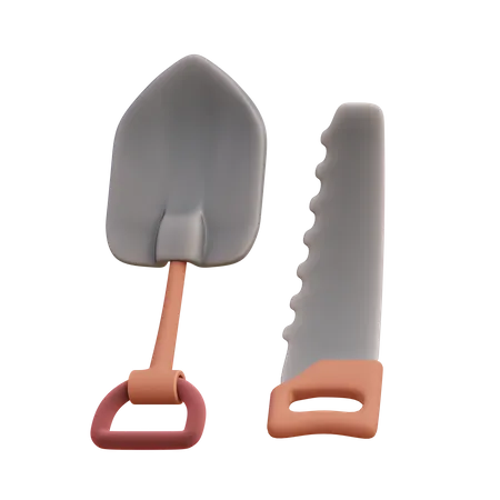 Saw and Shovel  3D Illustration