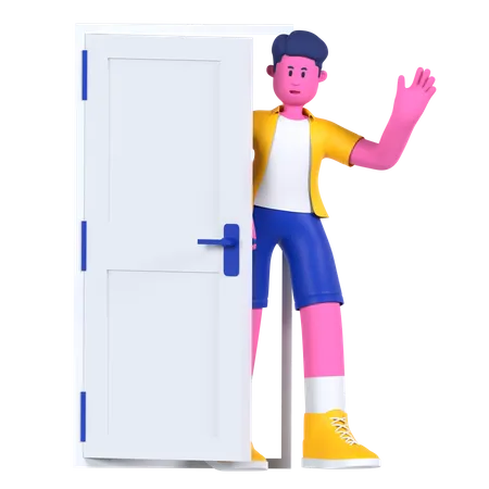 Say hello behind the door  3D Illustration