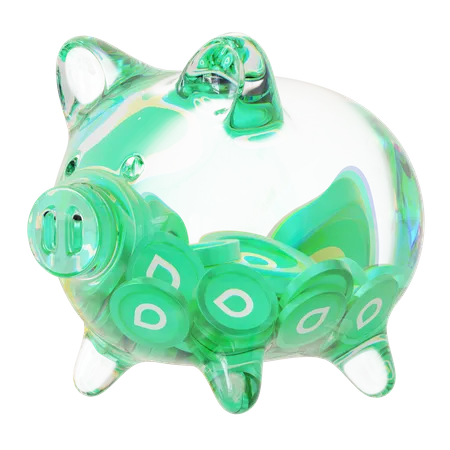 Sc Clear Glass Piggy Bank con pilas decrecientes de monedas criptográficas  3D Icon