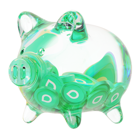 Sc Clear Glass Piggy Bank With Decreasing Piles Of Crypto Coins  3D Icon