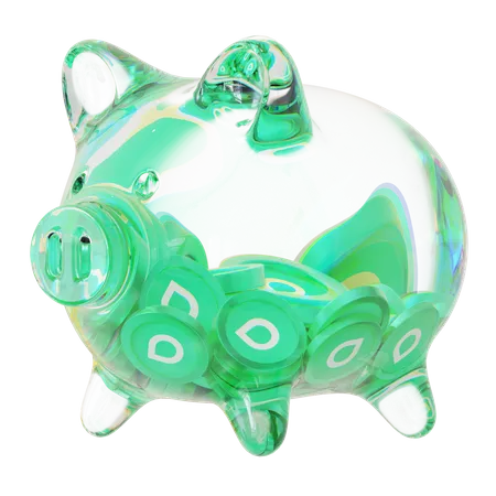 Sc Clear Glass Piggy Bank With Decreasing Piles Of Crypto Coins  3D Icon